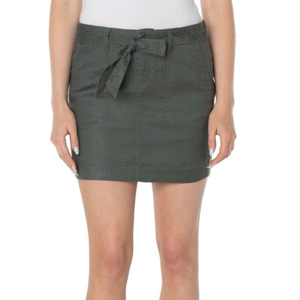 Liverpool LA Stretch Linen Blend Belted Green Skirt